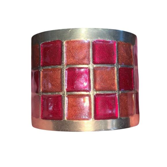 New 6 Vintage Enamel & Brass Napkin Rings Orange and Red Design - Picture 4 of 9